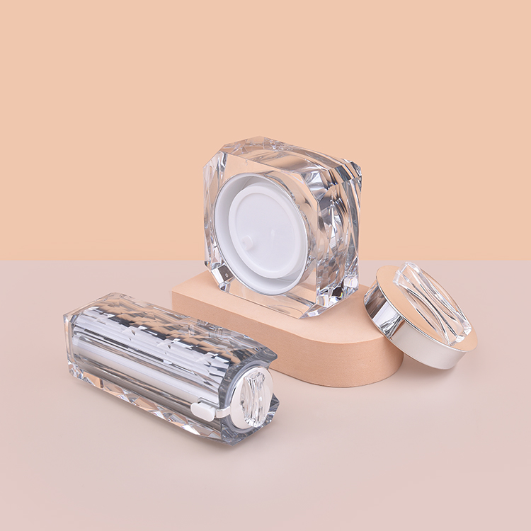 Набор акриловых бутылок с двойными стенками на заказ, прозрачные пустые акриловые роскошные бутылки для лосьона, баночка с кремом, акриловая косметика, набор косметики на 50 мл