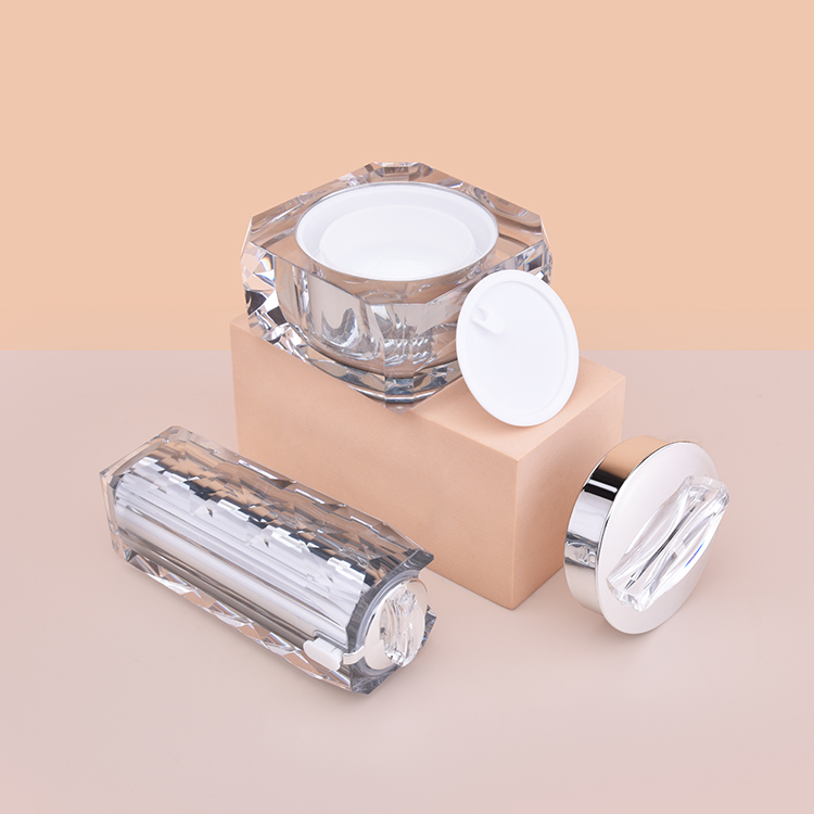 Набор акриловых бутылок с двойными стенками на заказ, прозрачные пустые акриловые роскошные бутылки для лосьона, баночка с кремом, акриловая косметика, набор косметики на 50 мл