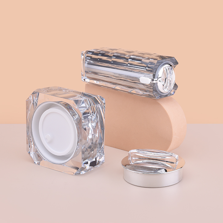 Набор акриловых бутылок с двойными стенками на заказ, прозрачные пустые акриловые роскошные бутылки для лосьона, баночка с кремом, акриловая косметика, набор косметики на 50 мл