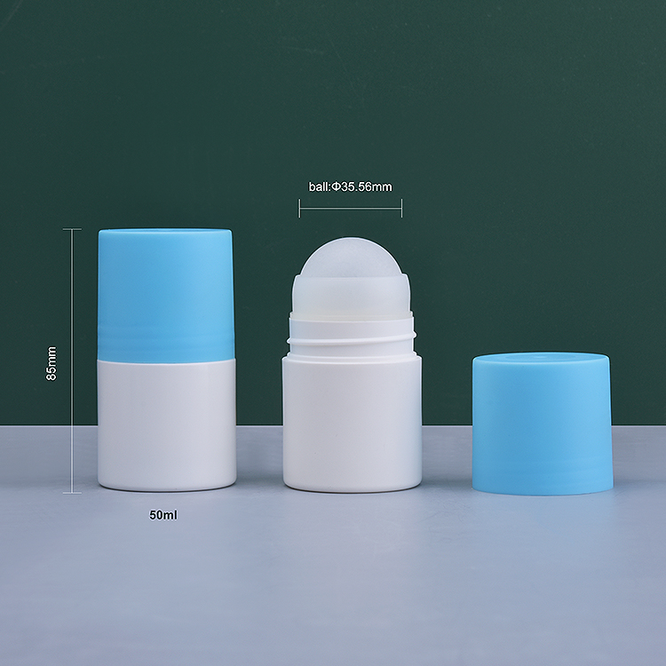 Белая пластиковая шариковая бутылка с крышкой на 50 мл для жидкого дезодоранта 